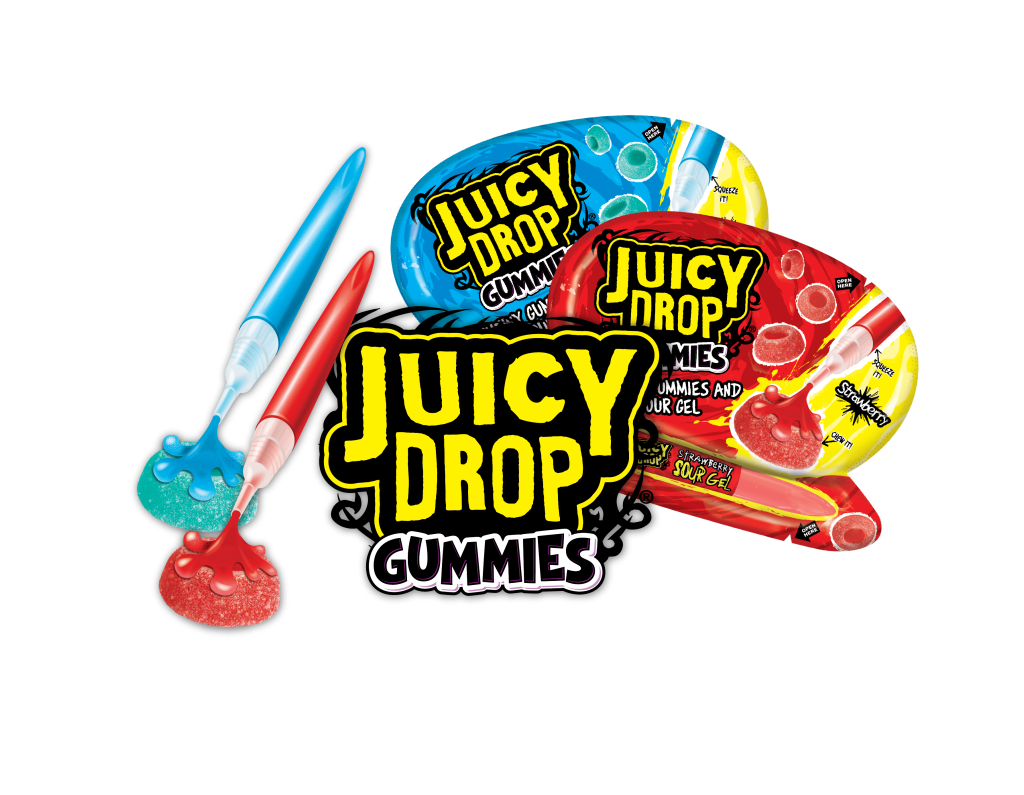 Juicy Drop Gummies Owocowe Żelki Z Kwaśnym Żelem W Pisaku Bazooka Candy 57g