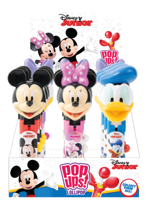 Pop Ups Lollipop Disney Mix Wysuwany Lizak-Zabawka Mix Postaci Myszka Mickey Minnie Kaczor Donald Daisy Karton 12 x 10g