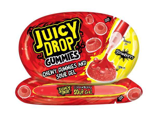 Juicy Drop Gummies Owocowe Żelki Z Kwaśnym Żelem W Pisaku Bazooka Candy 57g