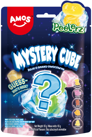 Amos Peelerz Mystery Cube Żelki-Kostki z Tajemniczą Niespodzianką 65g